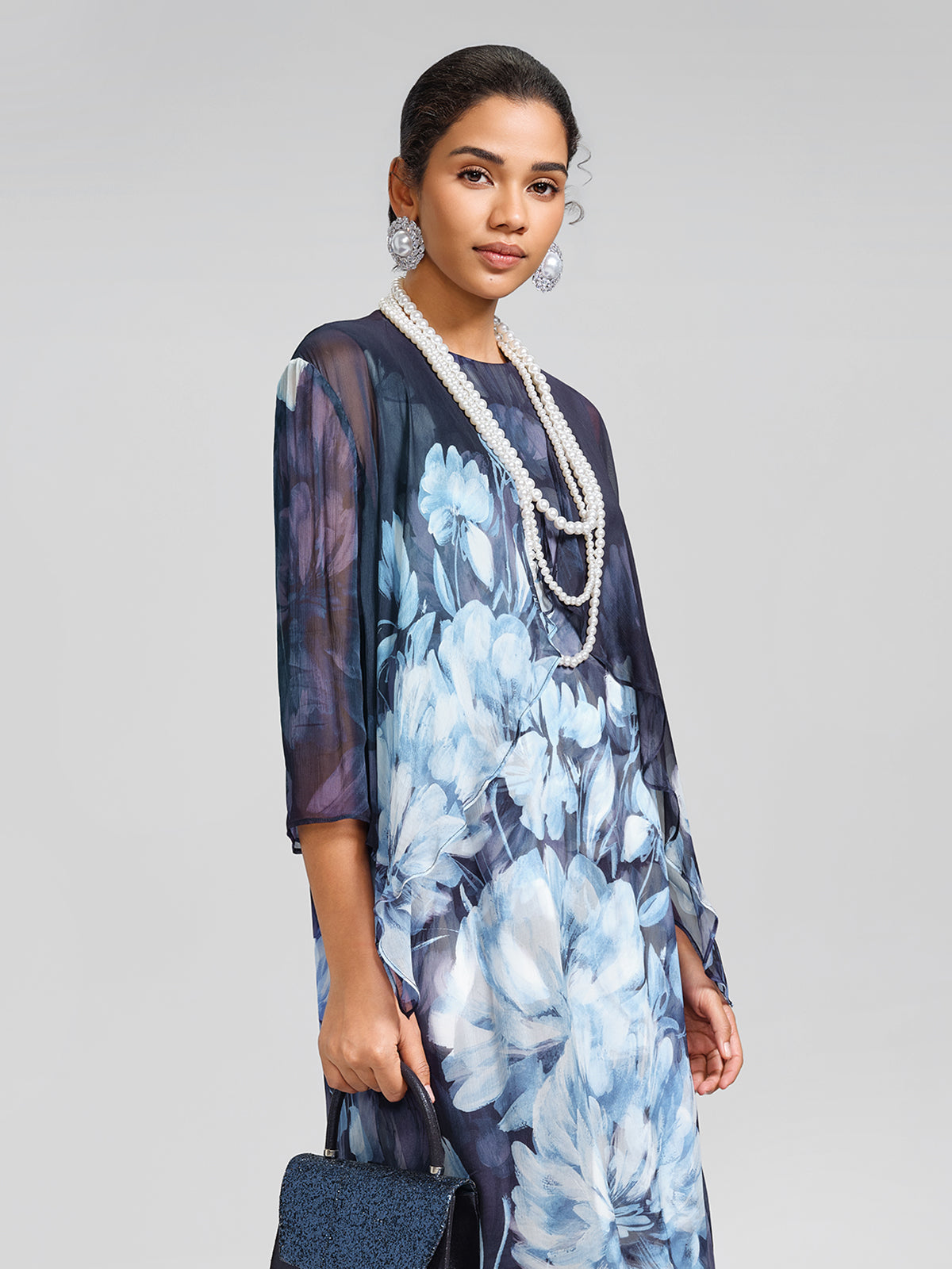 Draped Artistic Print Long-Sleeve Top