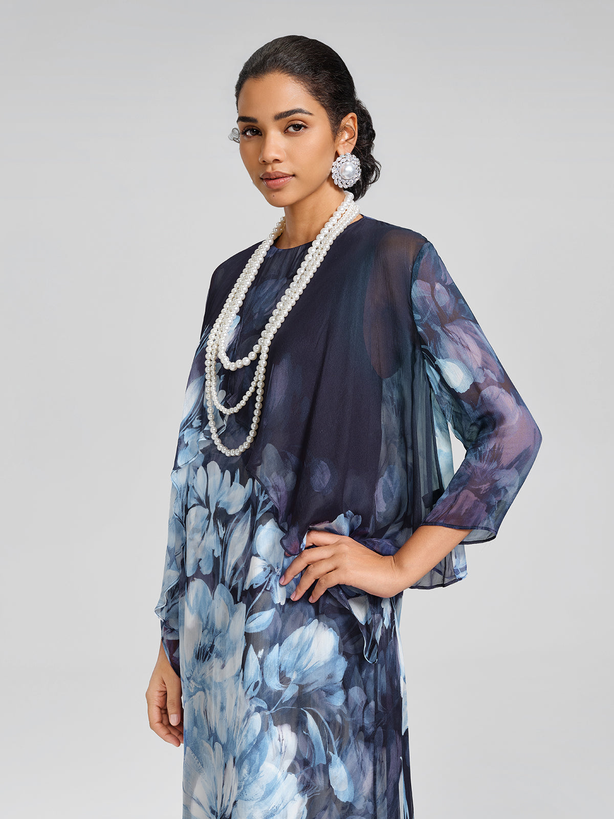 Draped Artistic Print Long-Sleeve Top