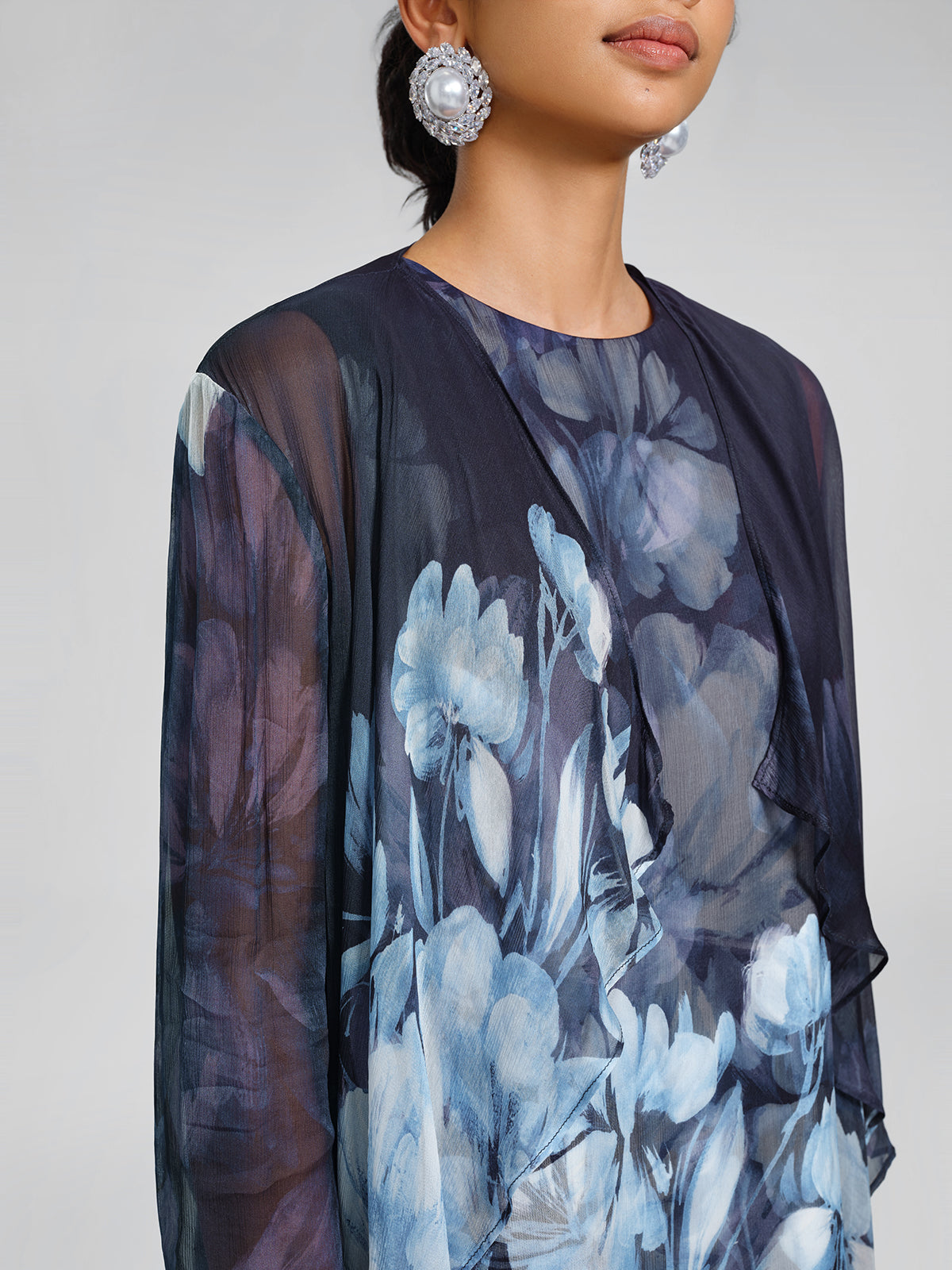 Draped Artistic Print Long-Sleeve Top