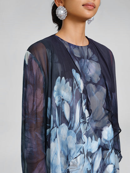 Draped Artistic Print Long-Sleeve Top