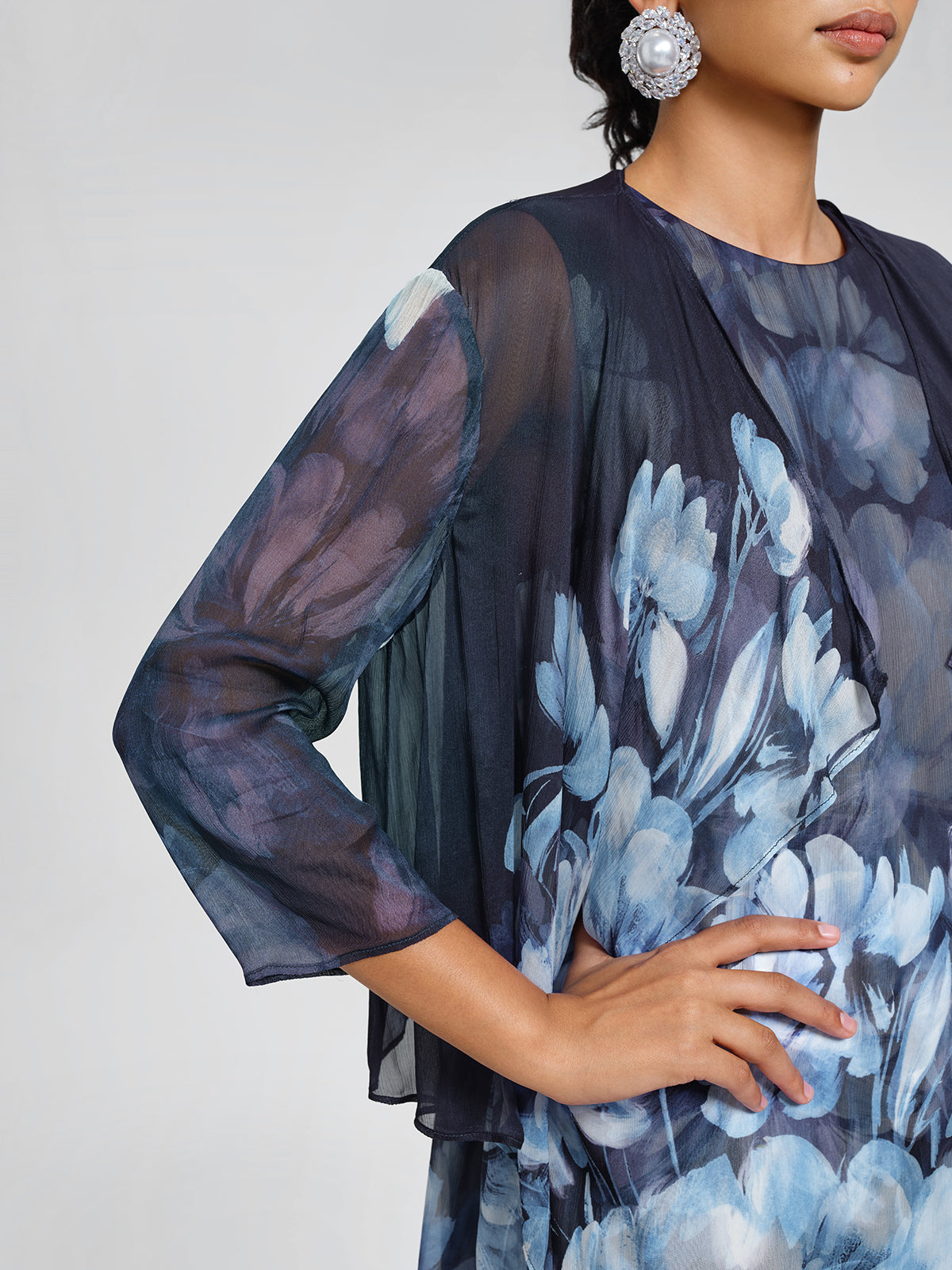 Draped Artistic Print Long-Sleeve Top