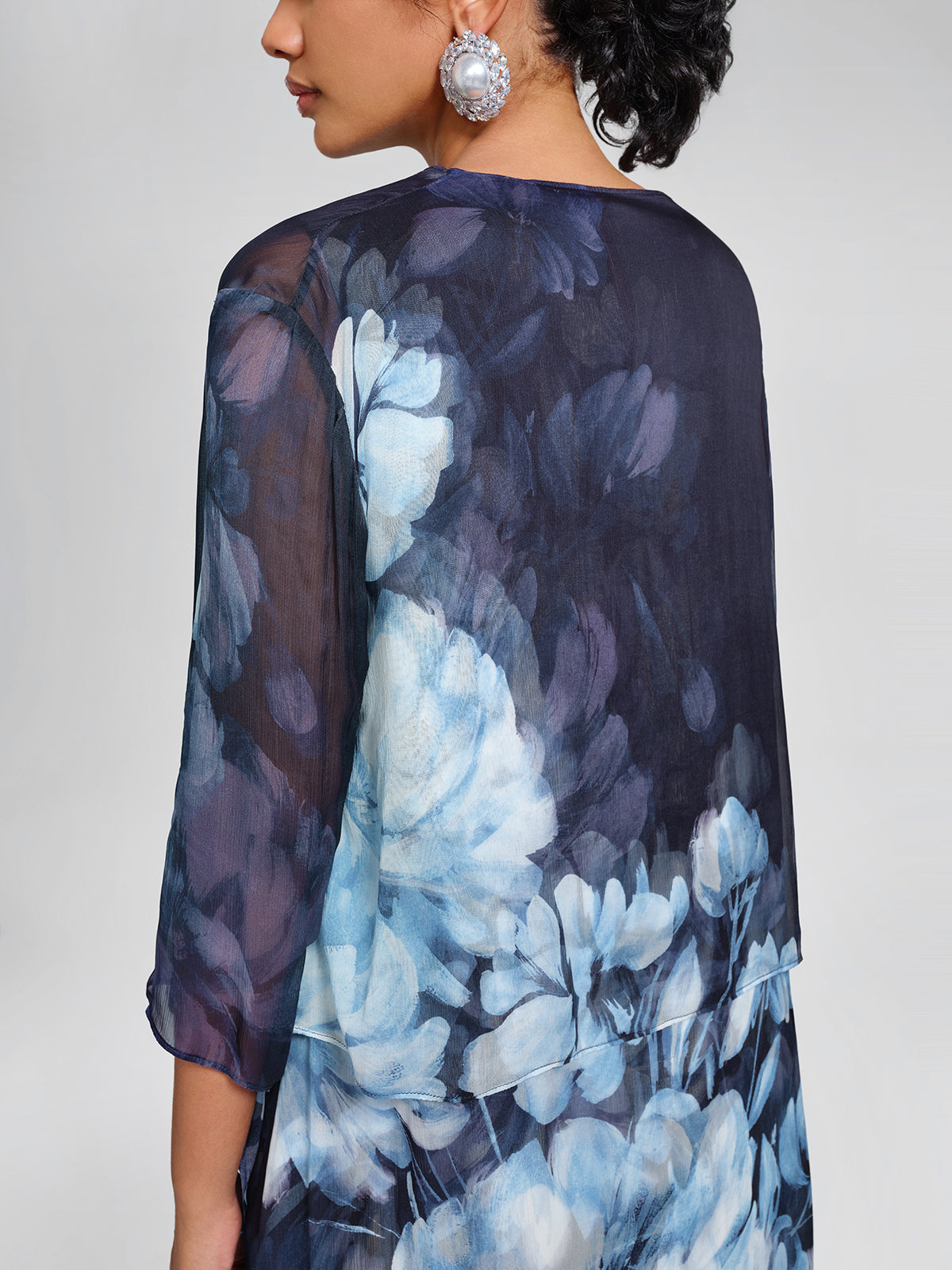 Draped Artistic Print Long-Sleeve Top