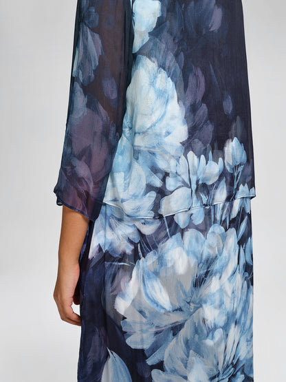 Draped Artistic Print Long-Sleeve Top