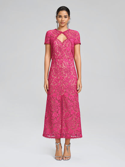 Lace Covered-Button Wedding Gown
