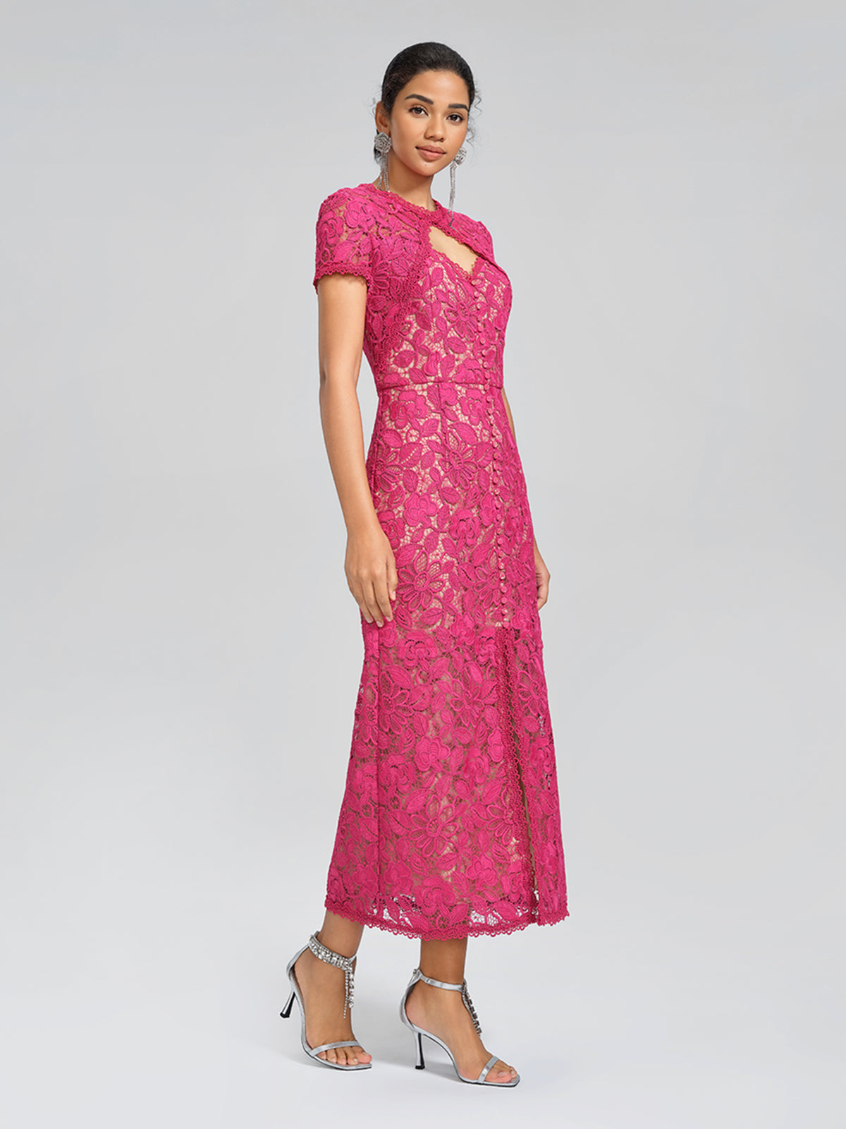 Lace Covered-Button Wedding Gown