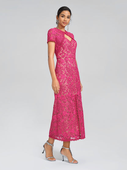 Lace Covered-Button Wedding Gown