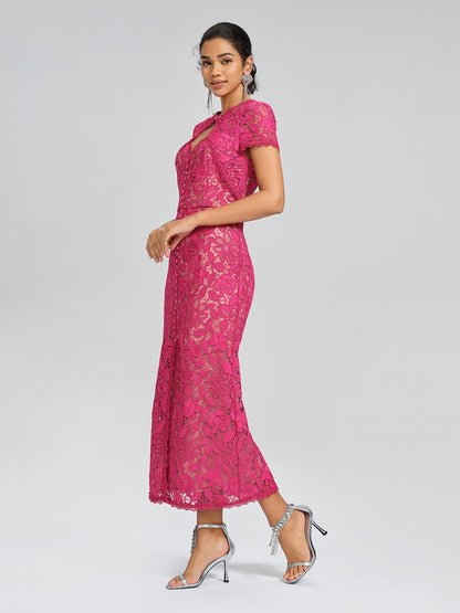 Lace Covered-Button Wedding Gown