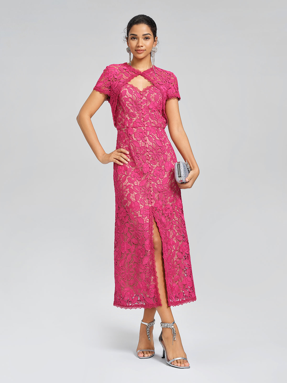 Lace Covered-Button Wedding Gown