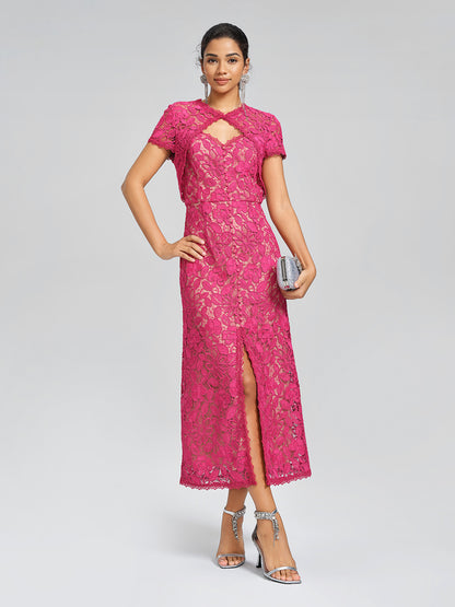 Lace Covered-Button Wedding Gown