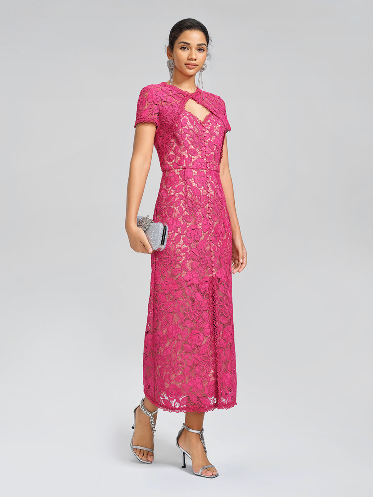 Lace Covered-Button Wedding Gown