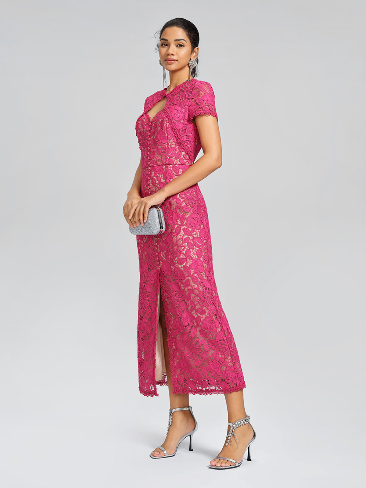 Lace Covered-Button Wedding Gown