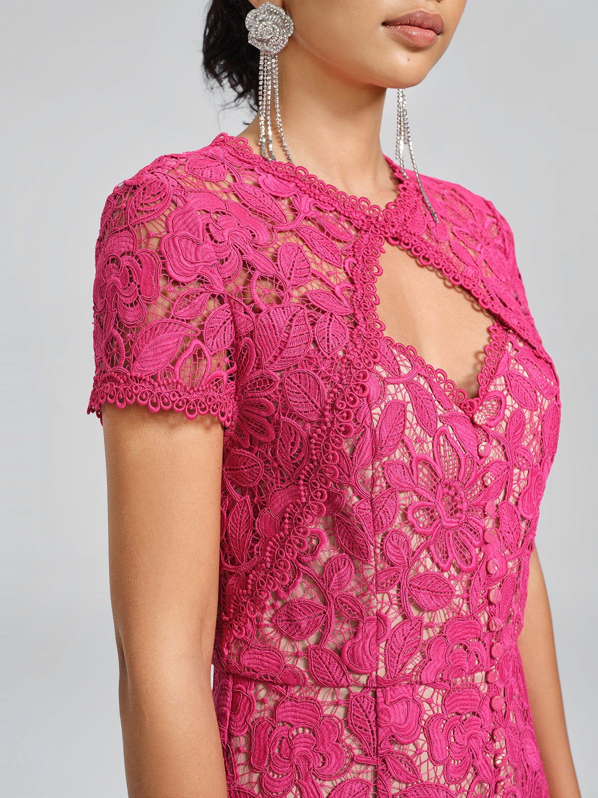 Lace Covered-Button Wedding Gown
