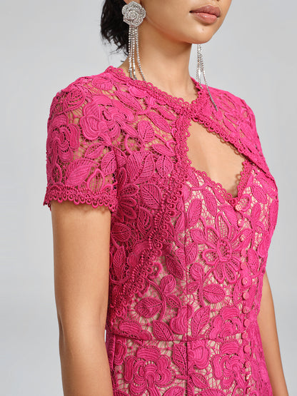 Lace Covered-Button Wedding Gown