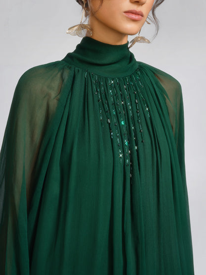 Silk Beaded Tie-Neck Dress（Waist Tie Included）