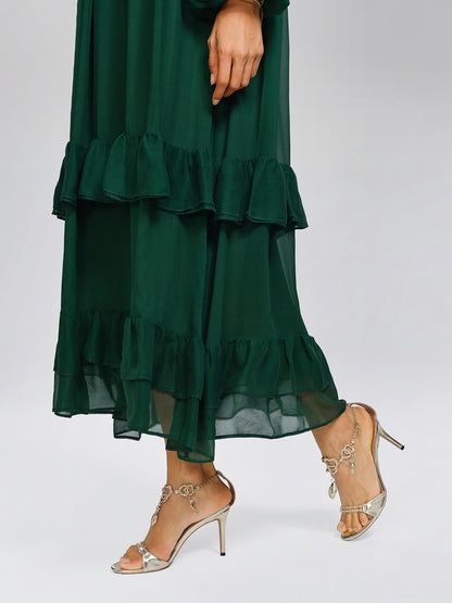 Silk Beaded Tie-Neck Dress（Waist Tie Included）
