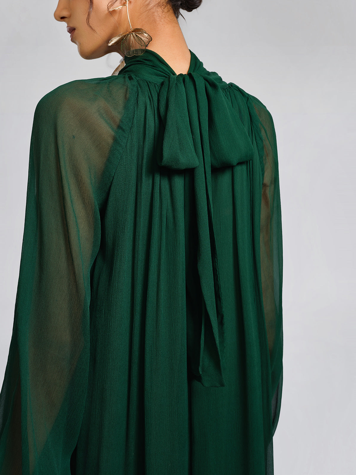 Silk Beaded Tie-Neck Dress（Waist Tie Included）