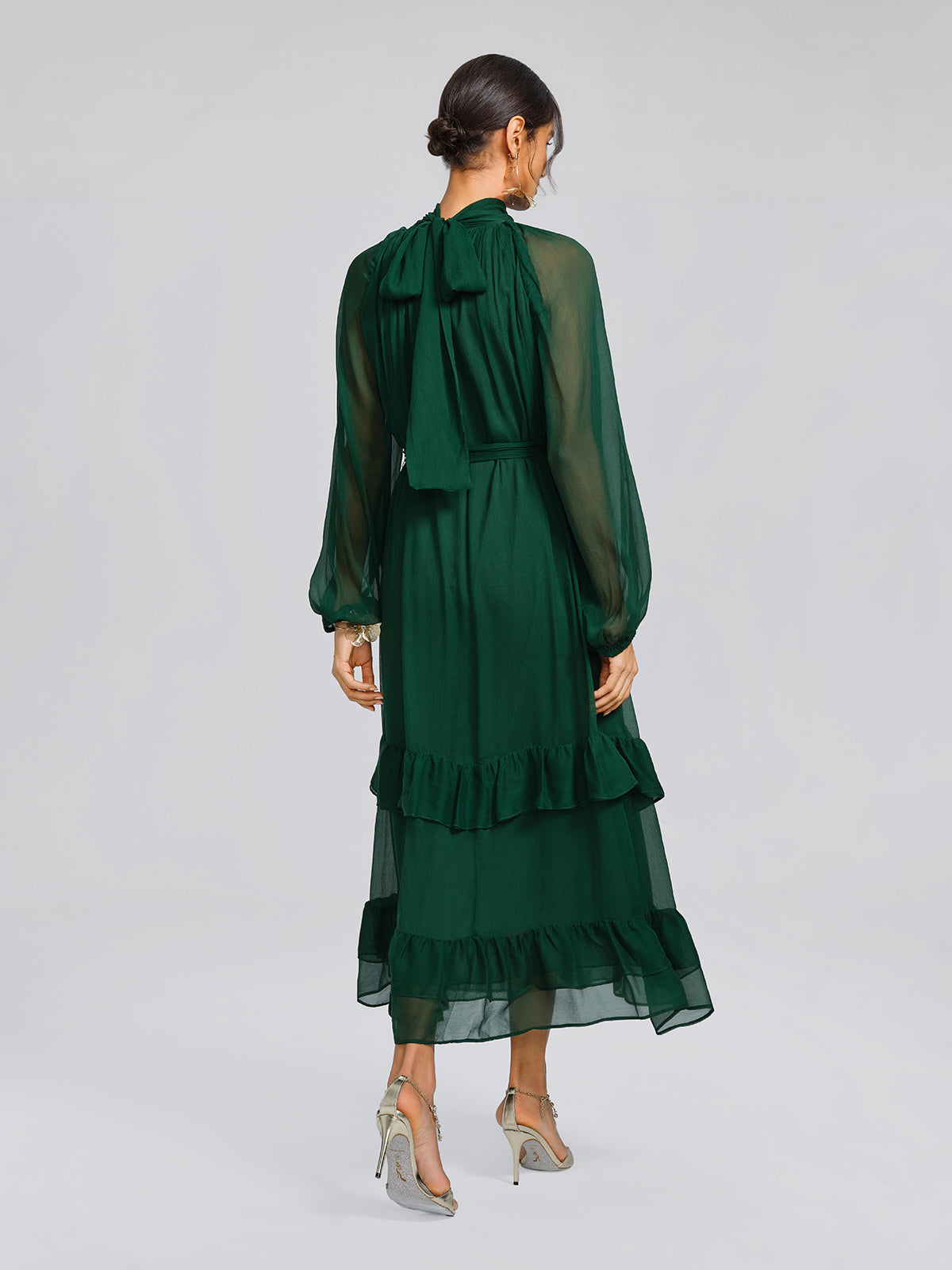 Silk Beaded Tie-Neck Dress（Waist Tie Included）
