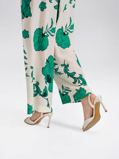 100% Silk Drawstring Waist Elastic Wide-Leg Pants
