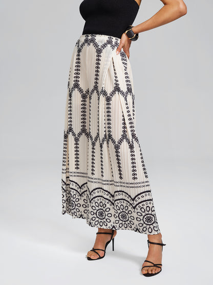 Bohemian Print Pleated Wide-Leg Pants