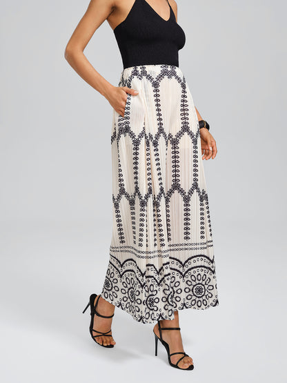 Bohemian Print Pleated Wide-Leg Pants