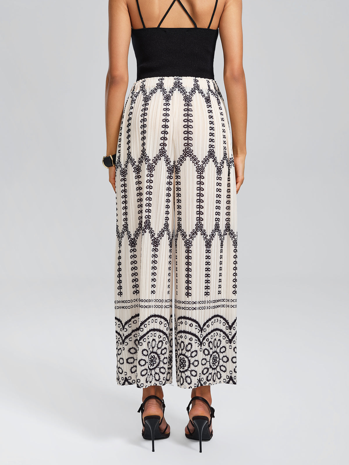 Bohemian Print Pleated Wide-Leg Pants