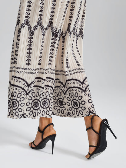 Bohemian Print Pleated Wide-Leg Pants