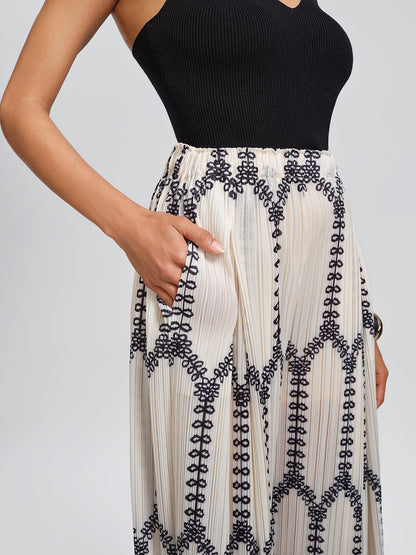 Bohemian Print Pleated Wide-Leg Pants