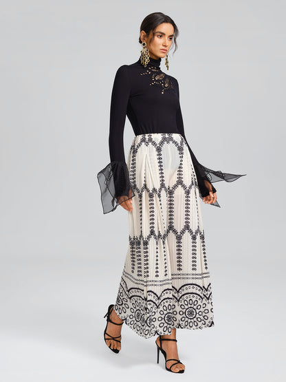 Bohemian Print Pleated Wide-Leg Pants