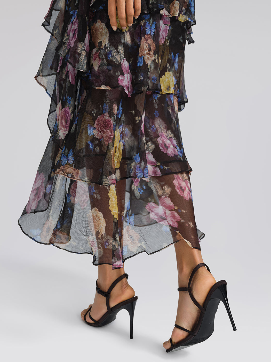 Printed Silk Elastic-Waist Tiered Dress