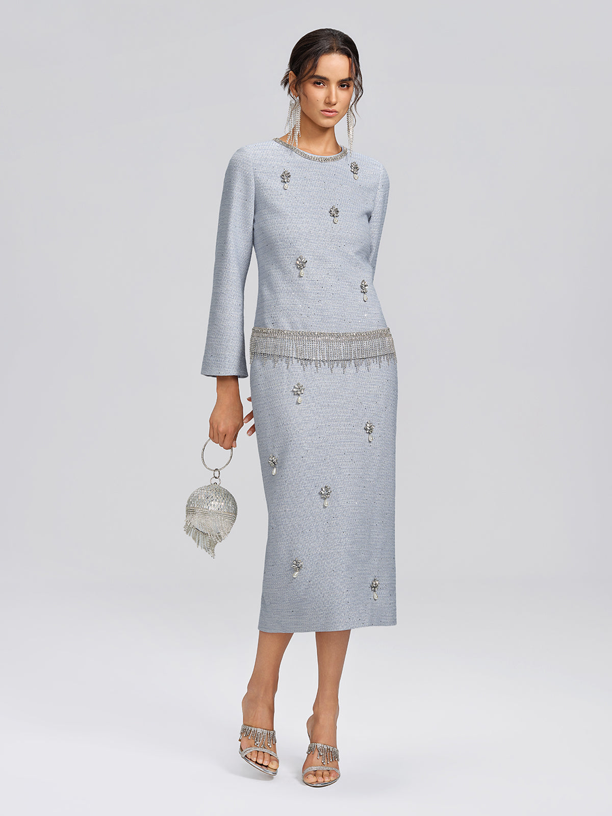 Textured Tweed Pearl Beaded Blouse