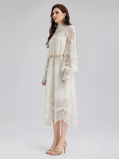 French Linen Openwork Lace Dress