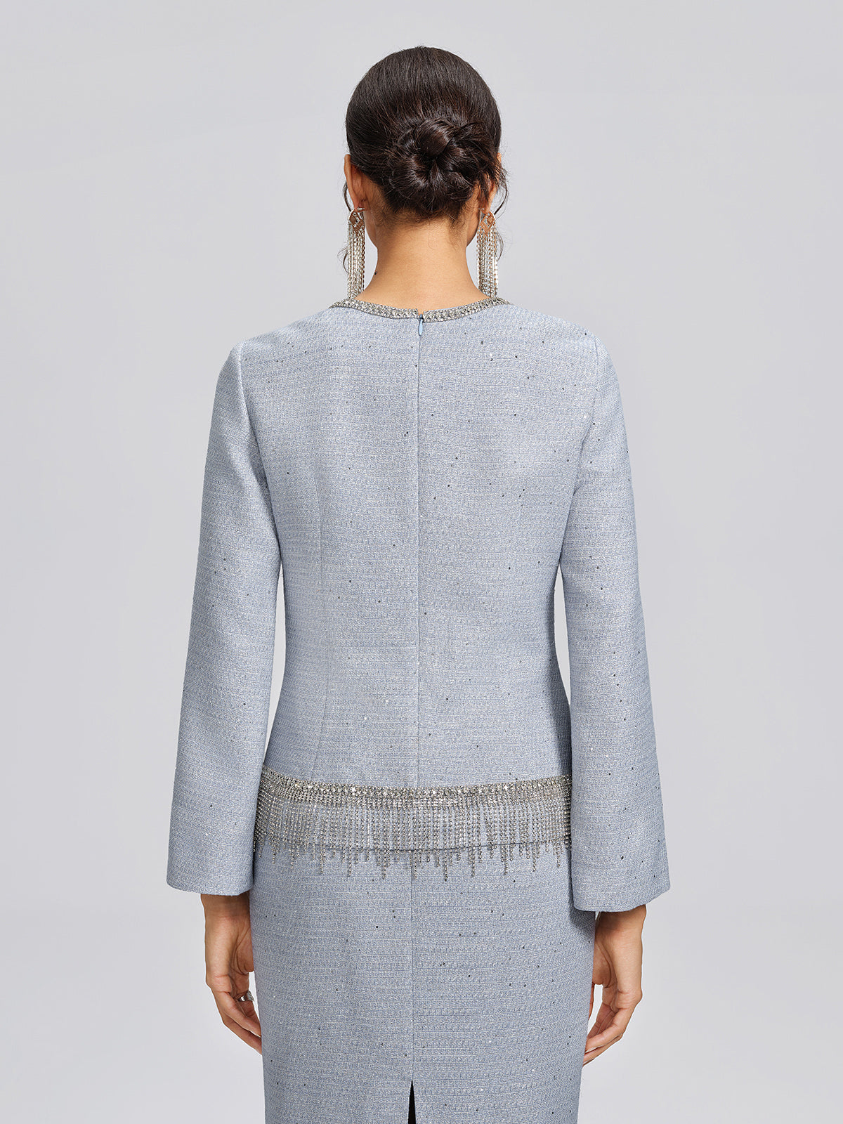 Textured Tweed Pearl Beaded Blouse