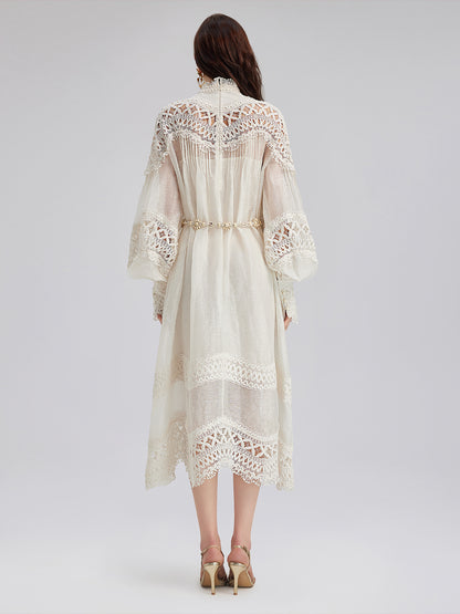 French Linen Openwork Lace Dress