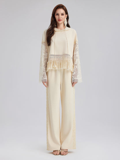 Cotton-Linen Lace Straight Kint Pants
