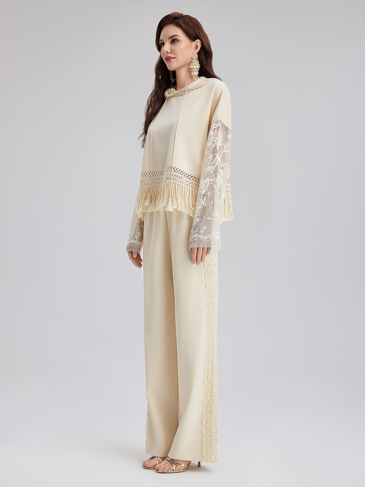 Cotton-Linen Lace Straight Kint Pants