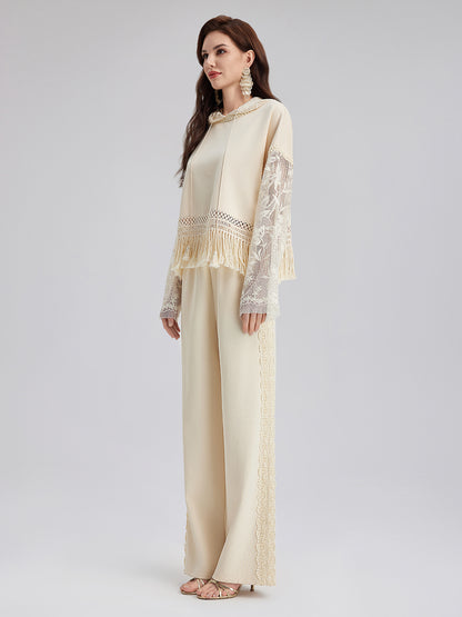 Cotton-Linen Lace Straight Kint Pants