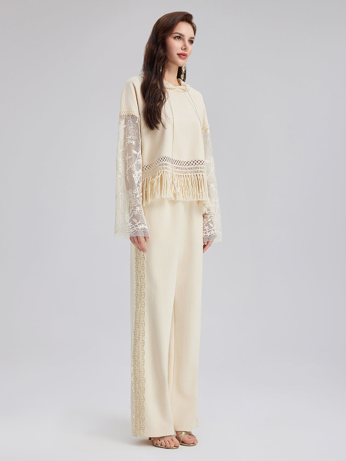 Cotton-Linen Lace Straight Kint Pants