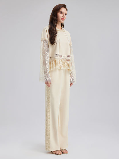 Cotton-Linen Lace Straight Kint Pants