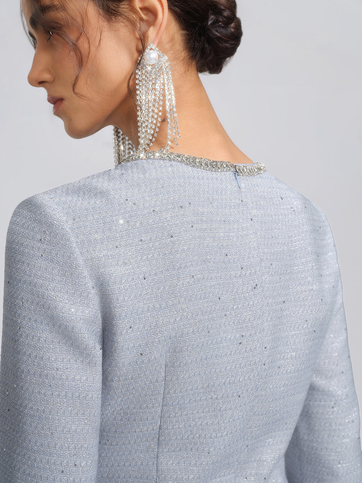Textured Tweed Pearl Beaded Blouse