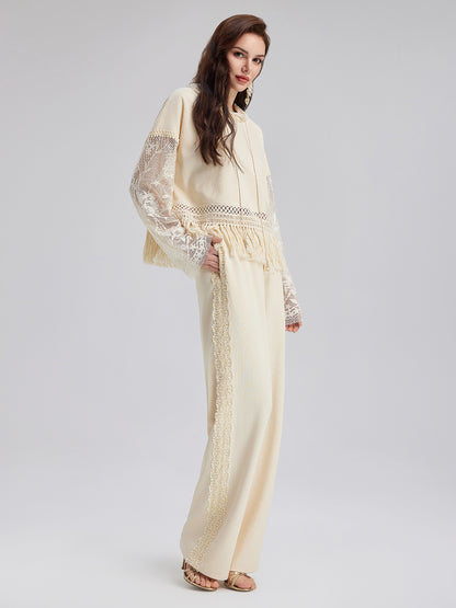 Cotton-Linen Lace Straight Kint Pants