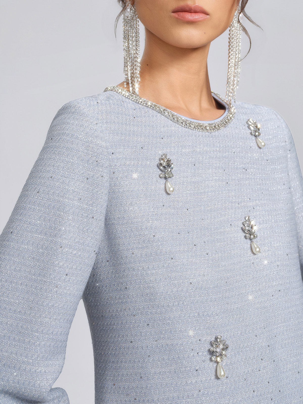 Textured Tweed Pearl Beaded Blouse