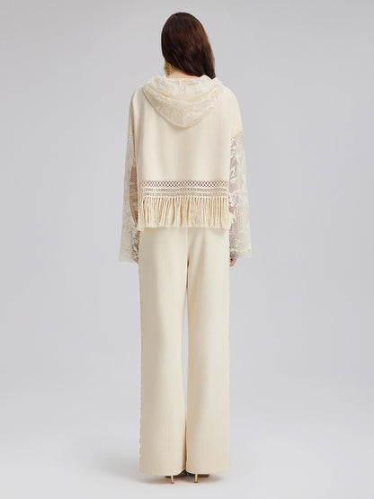 Cotton-Linen Lace Straight Kint Pants