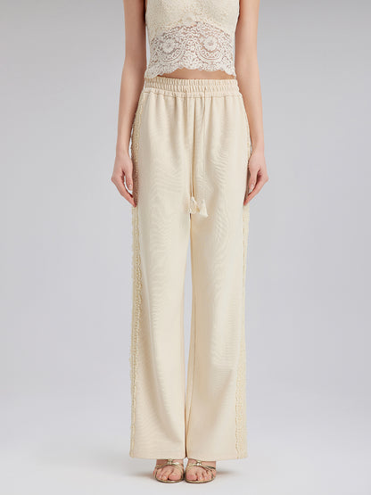 Cotton-Linen Lace Straight Kint Pants