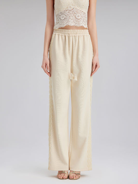 Cotton-Linen Lace Straight Kint Pants