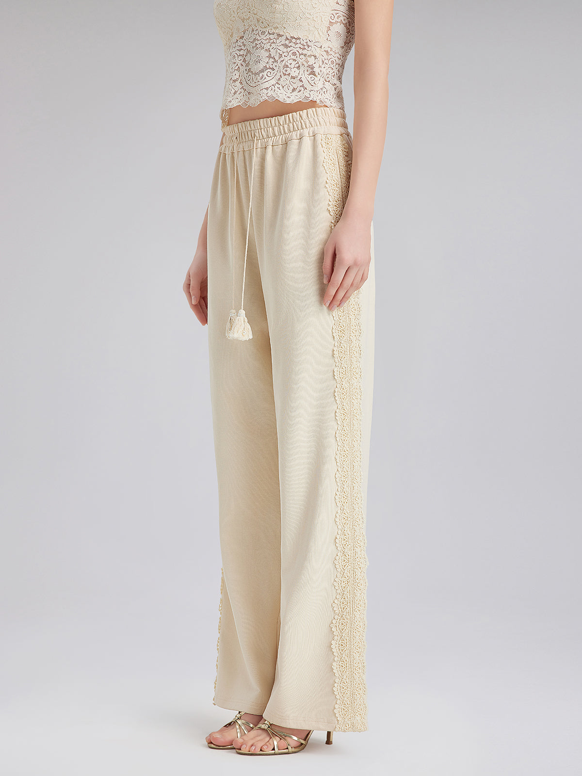 Cotton-Linen Lace Straight Kint Pants