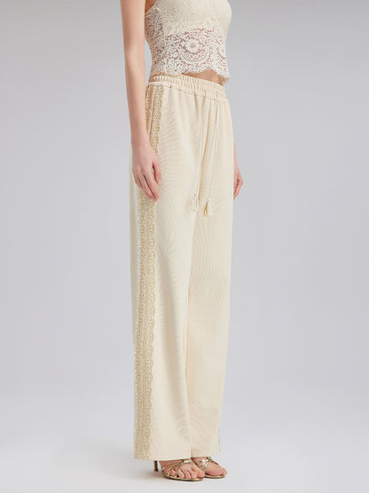 Cotton-Linen Lace Straight Kint Pants
