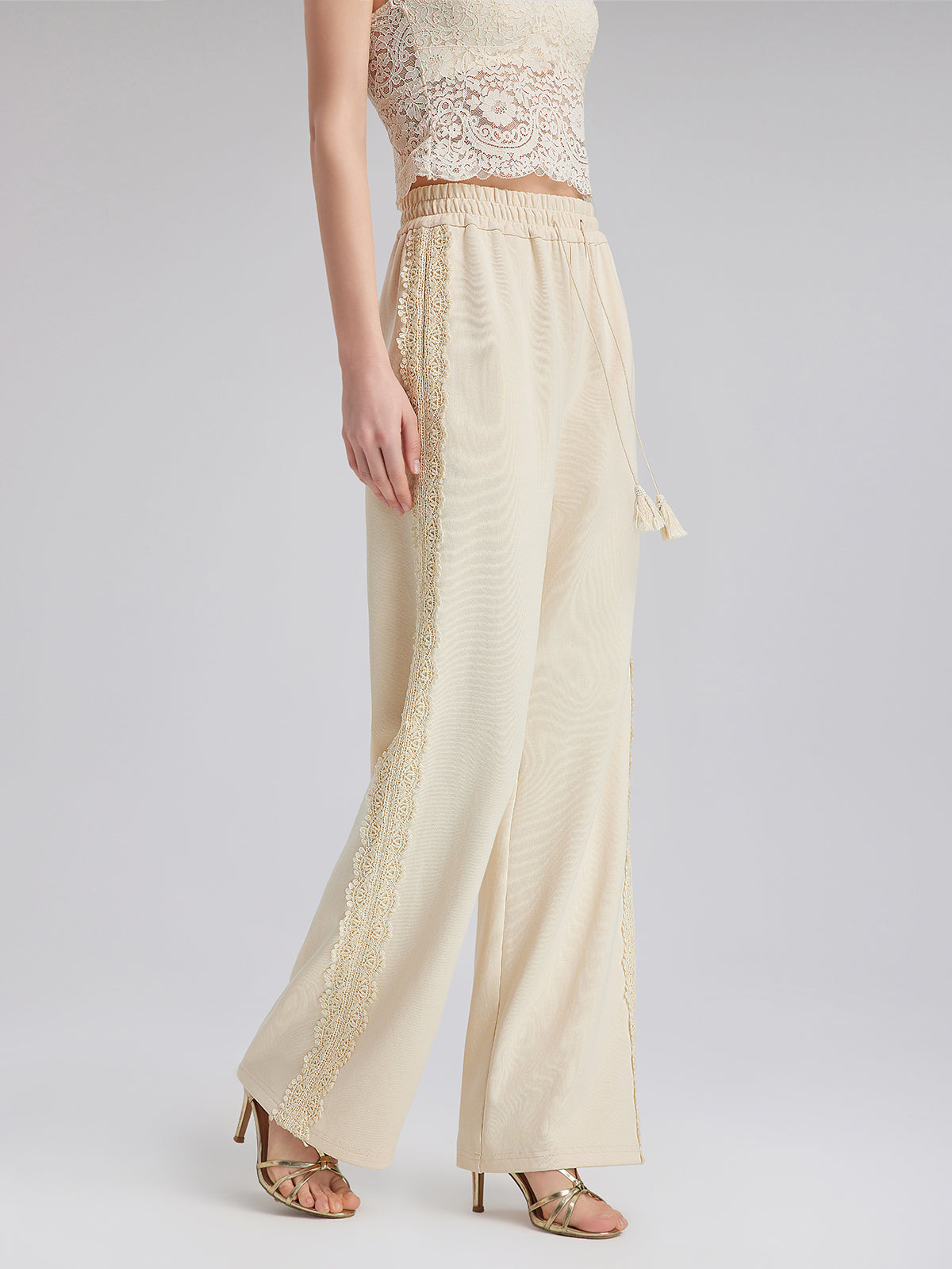 Cotton-Linen Lace Straight Kint Pants