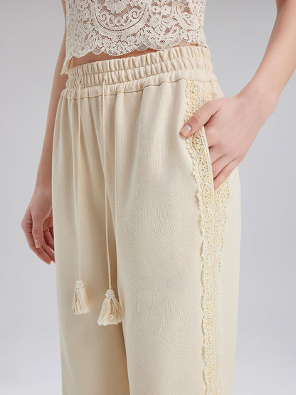Cotton-Linen Lace Straight Kint Pants