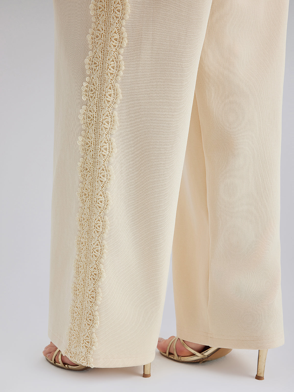 Cotton-Linen Lace Straight Kint Pants