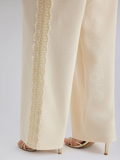 Cotton-Linen Lace Straight Kint Pants